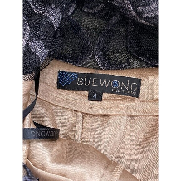 Sue Wong Nocturne Evening Dress Sz 4 Sheer Nude Black Gray Floral Lace Beaded - Picture 7 of 9